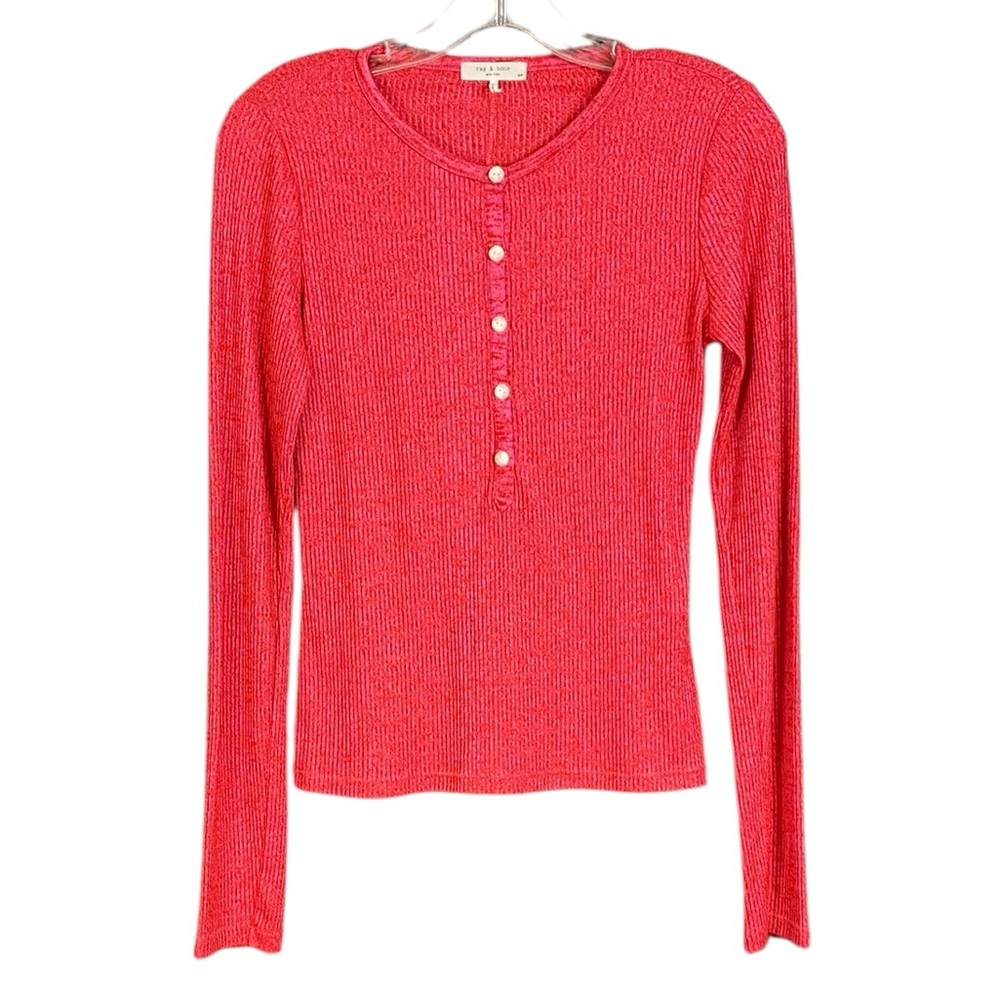 Rag & Bone Heathered Hot Pink Ribbed Long Sleeve Top Women's Small - Picture 2 of 7